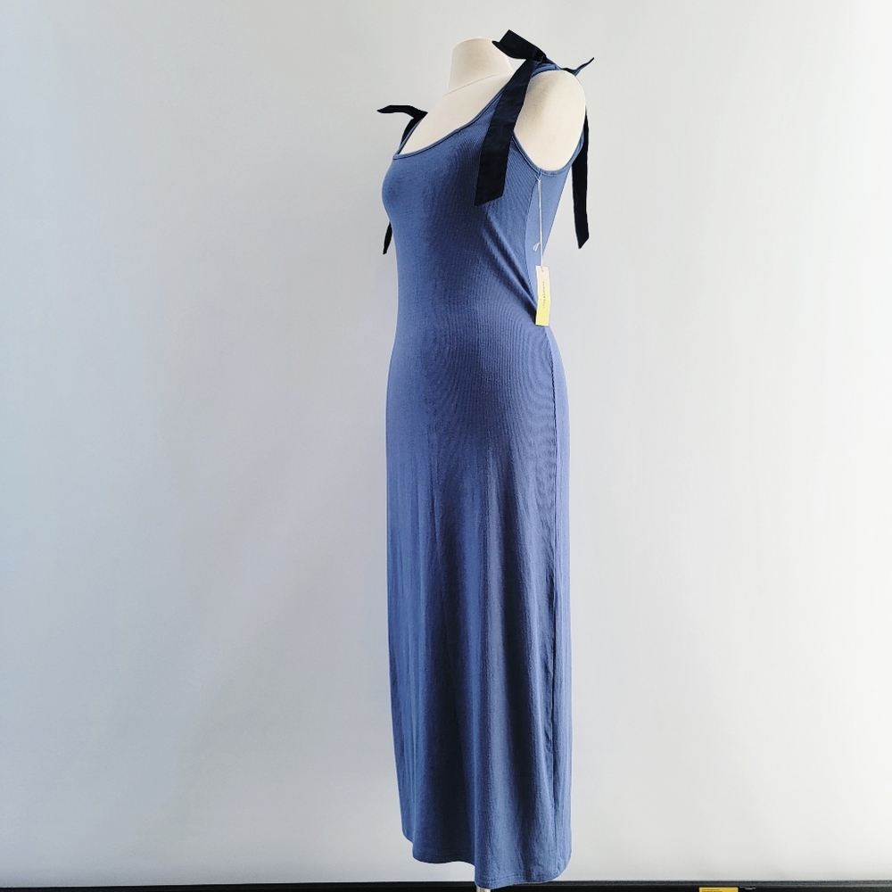 Summersalt Poplin Ribbed Tie Shoulder Blue Maxi Dress Size Large Minimalist - Picture 10 of 13